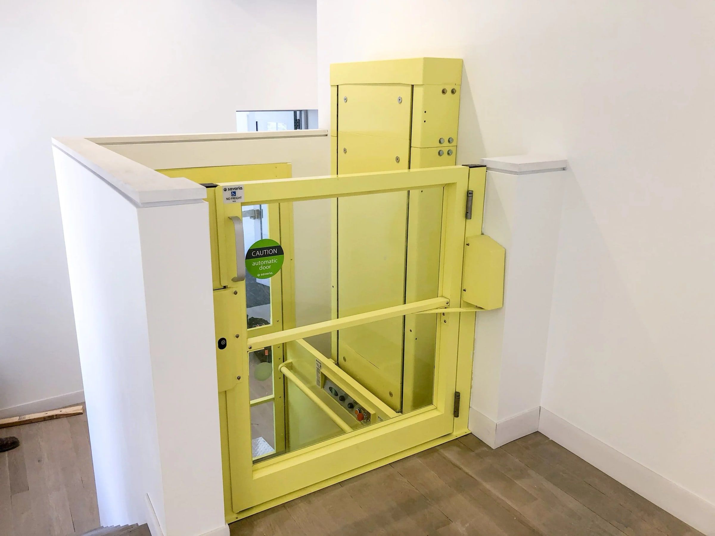Commercial enclosed wheelchair lift at a public building
