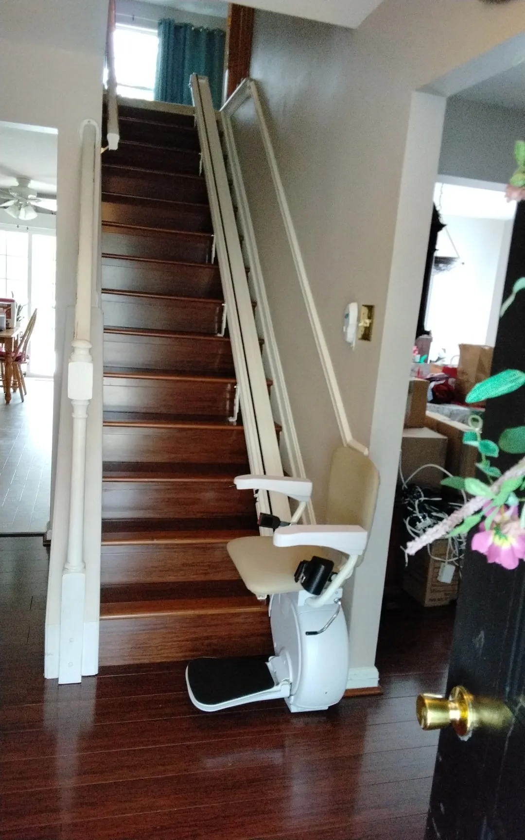 Straight stairlift on a hardwood staircase in a Westminster, MD home