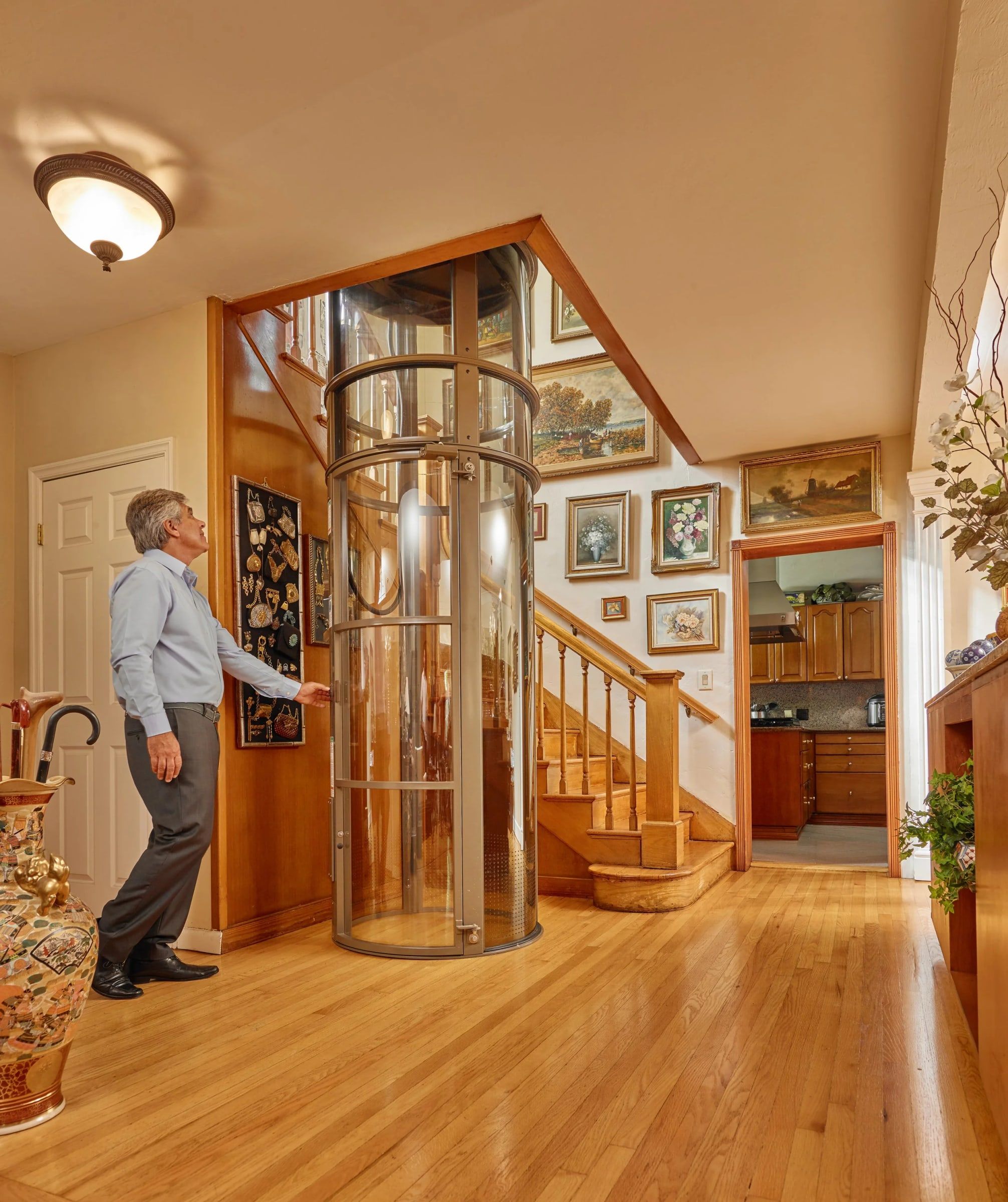 Interior of a PVE30 single-passenger pneumatic elevator