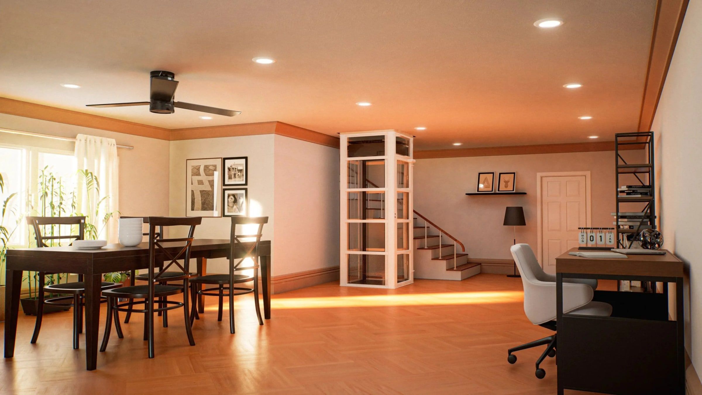 White PVE Cube elevator in a modern kitchen