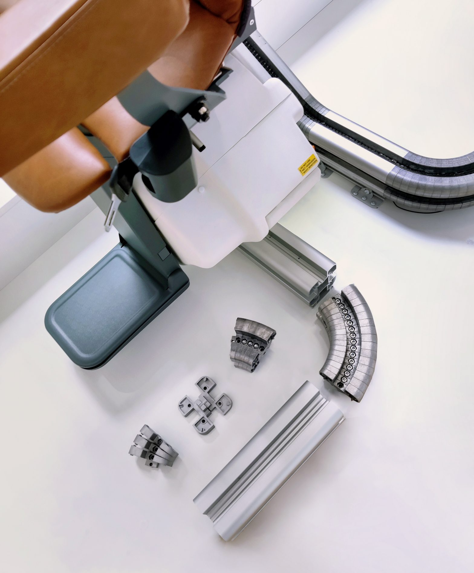 Close view of the UP Stairlift modular aluminum rail